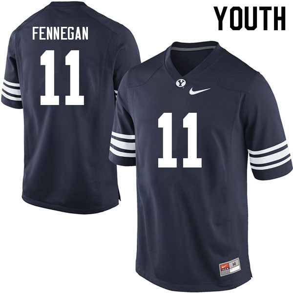 Youth #11 Cade Fennegan BYU Cougars College Football Jerseys Sale-Navy